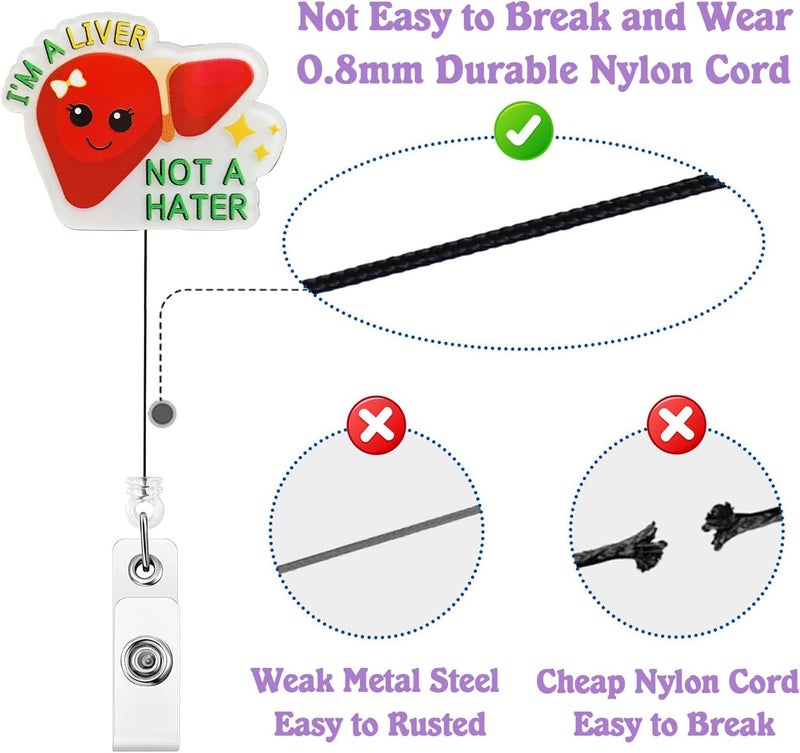 Bydevia Funny Liver Badge Reel Retractable, I'm a Liver Not a Hater Badge Clip, Hepatologist Gifts, Hepatology Nurse Badge Reel for Work, Cute Liver Badge Holder with Alligator Clip & 24” Durable Nylon Cord - Image 4